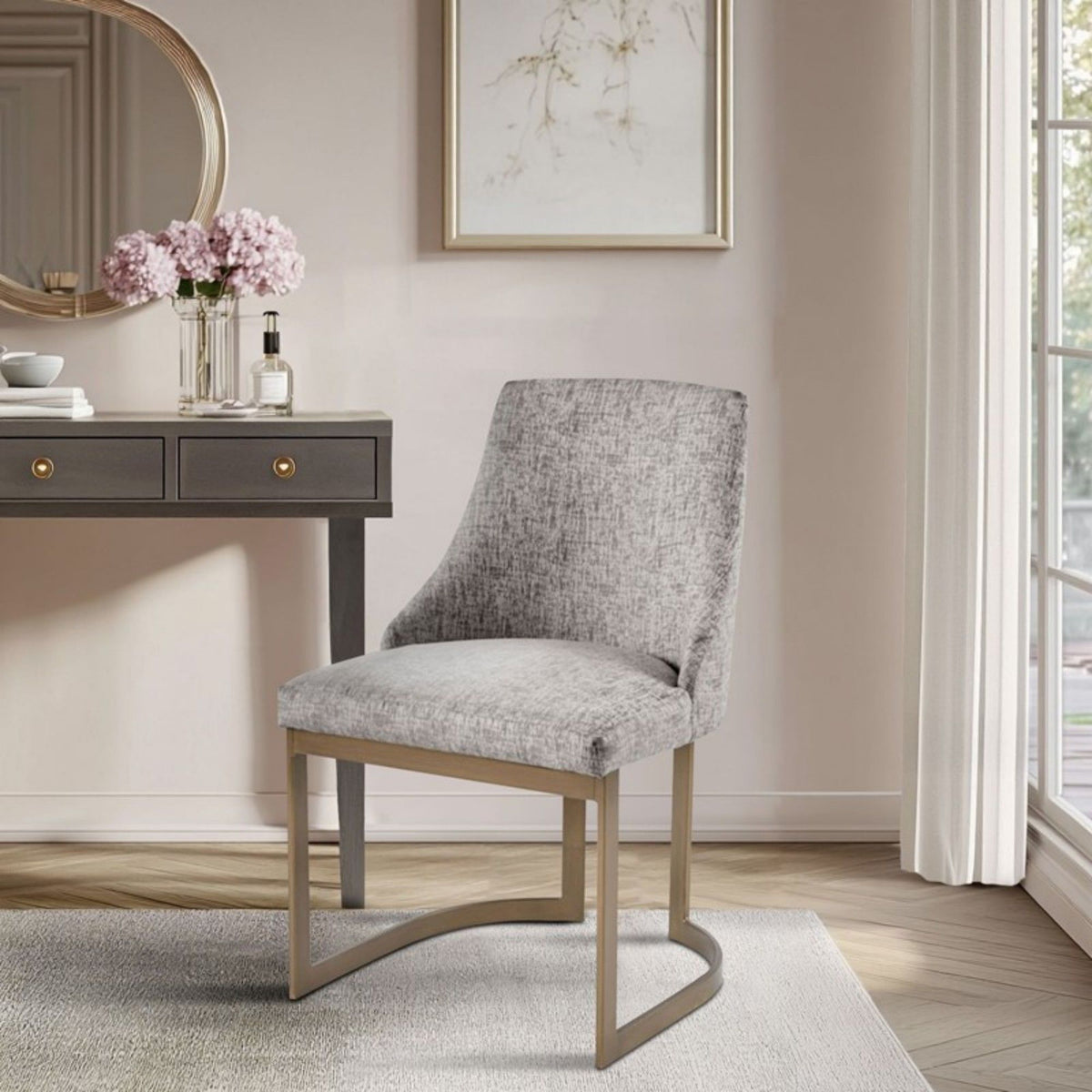Modern Accent Dining Chairs with Upholstered Cushions – Beige or Gray