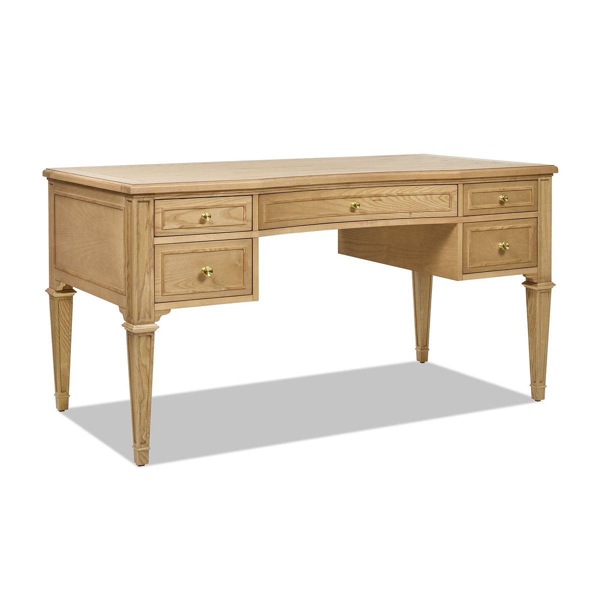 Dauphin 5 Drawer Executive Desk with Solid Rubber Hardwood - Gray or Light Brown