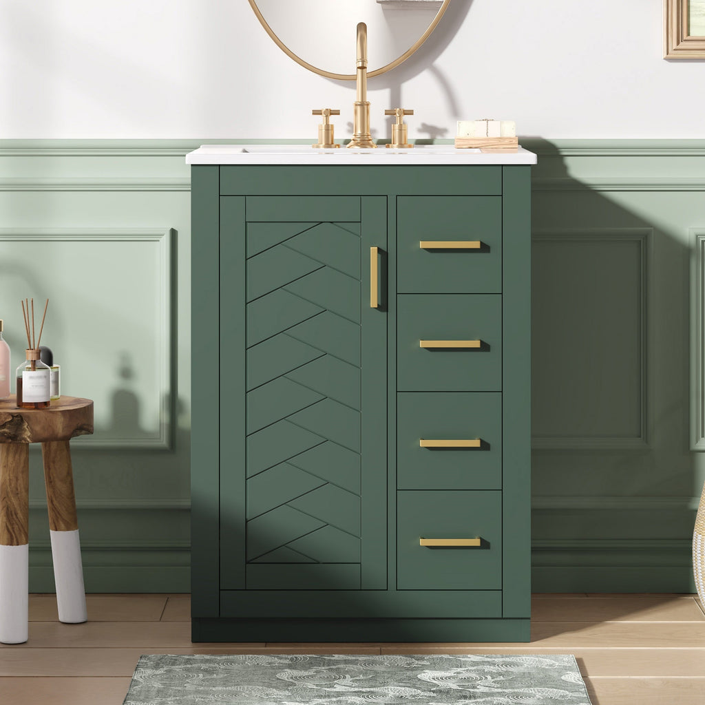 24" Bathroom Vanity with Integrated Ceramic Sink and Storage - Green