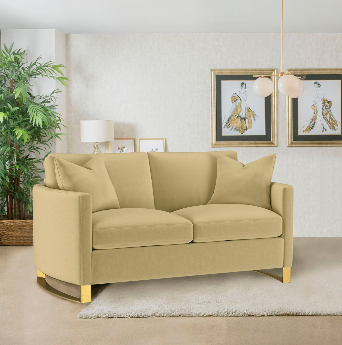 Corliss Upholstered Curved Track Arm Loveseat Camel
