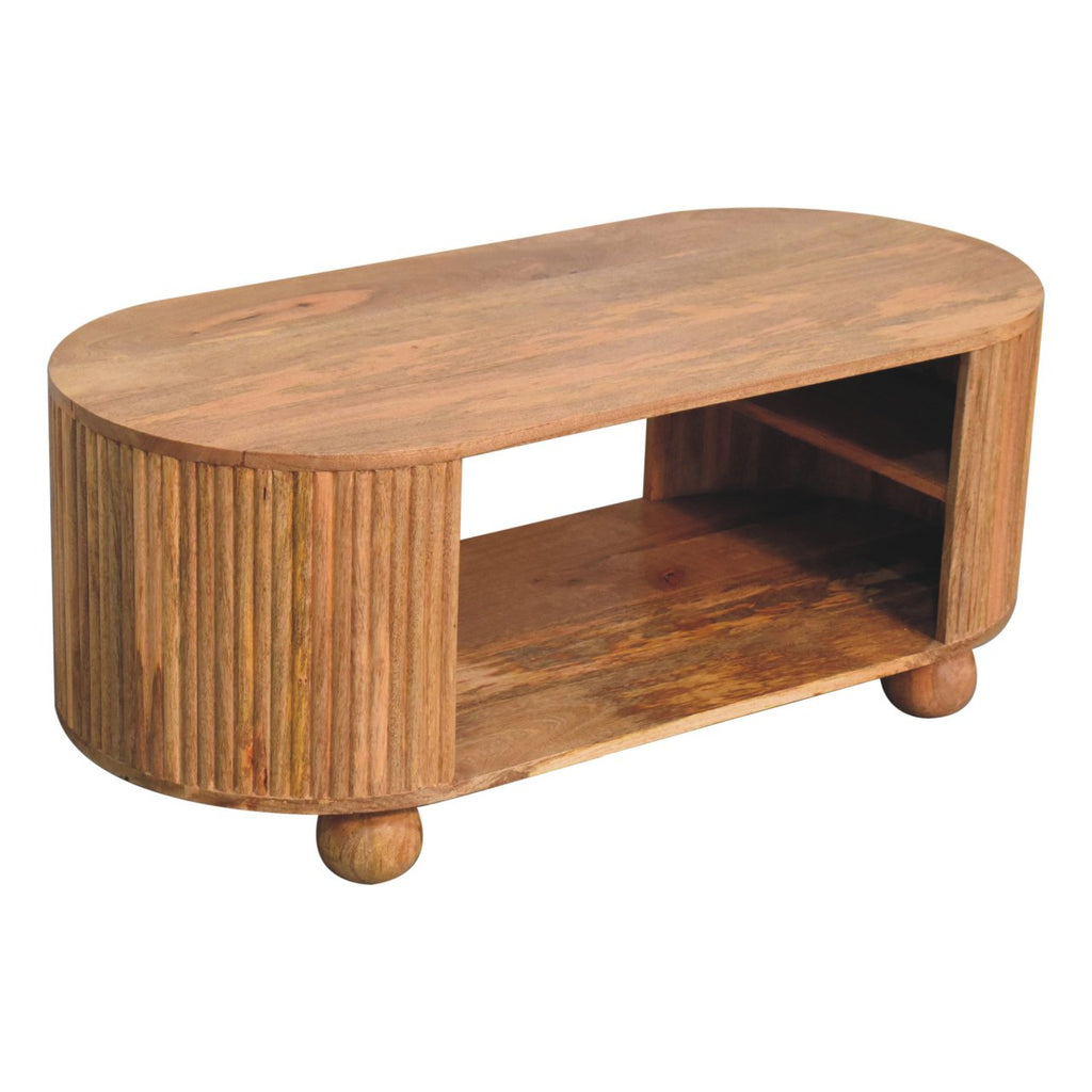 Solid Wood Soba Ball Coffee Table with Open Storage - Natural Oak