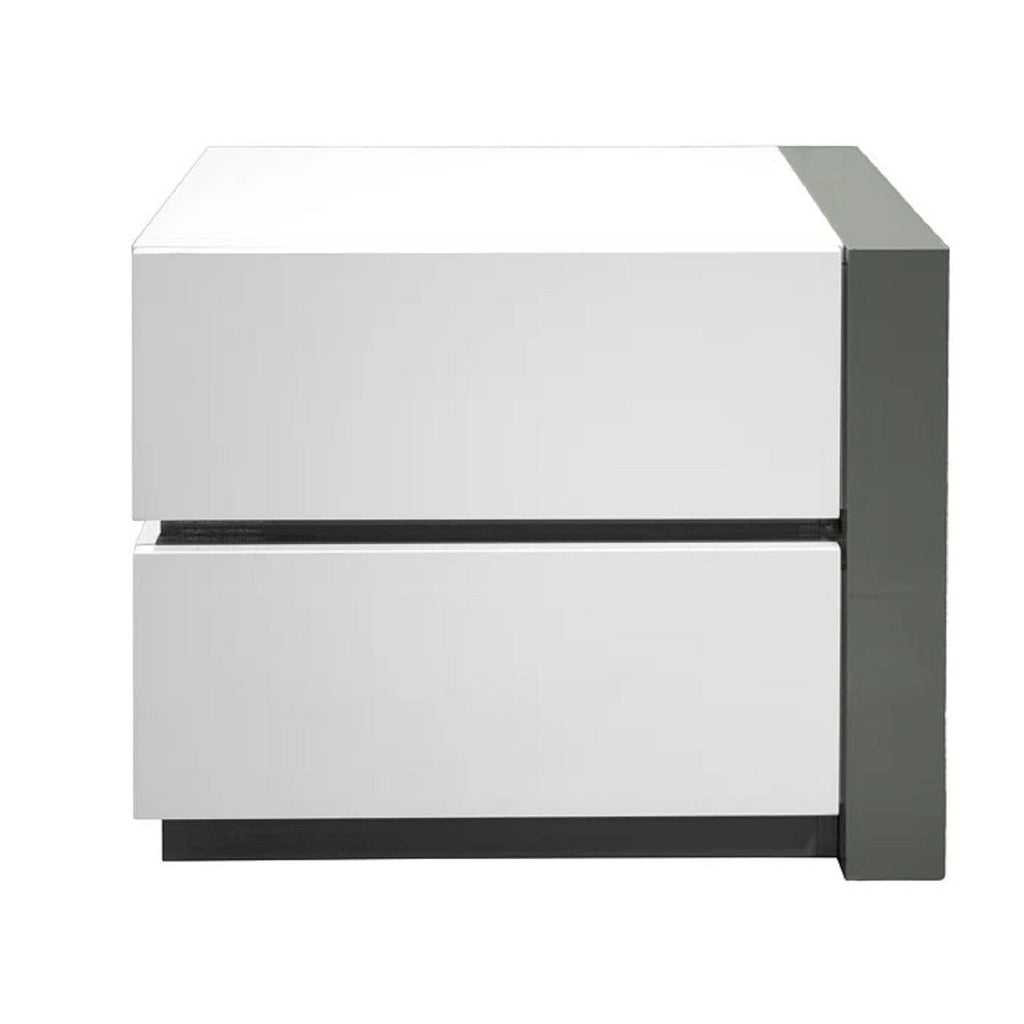 White Nightstand Bedside Table with 2 Drawers - High Gloss Finish