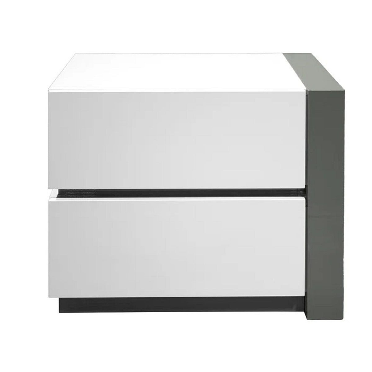 White Nightstand Bedside Table with 2 Drawers - High Gloss Finish