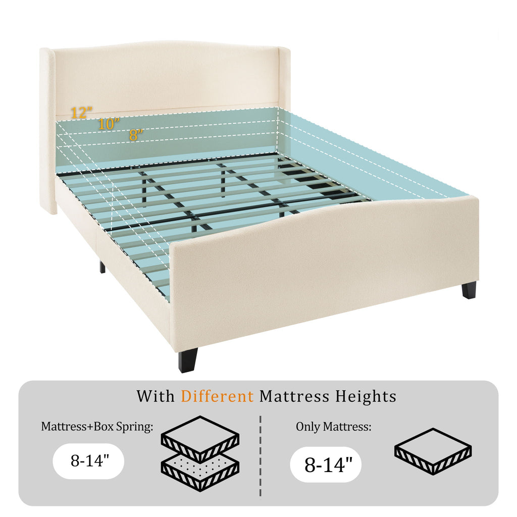 Platform Bed Frame with Tall Headboard and High Footboard - White or Gray