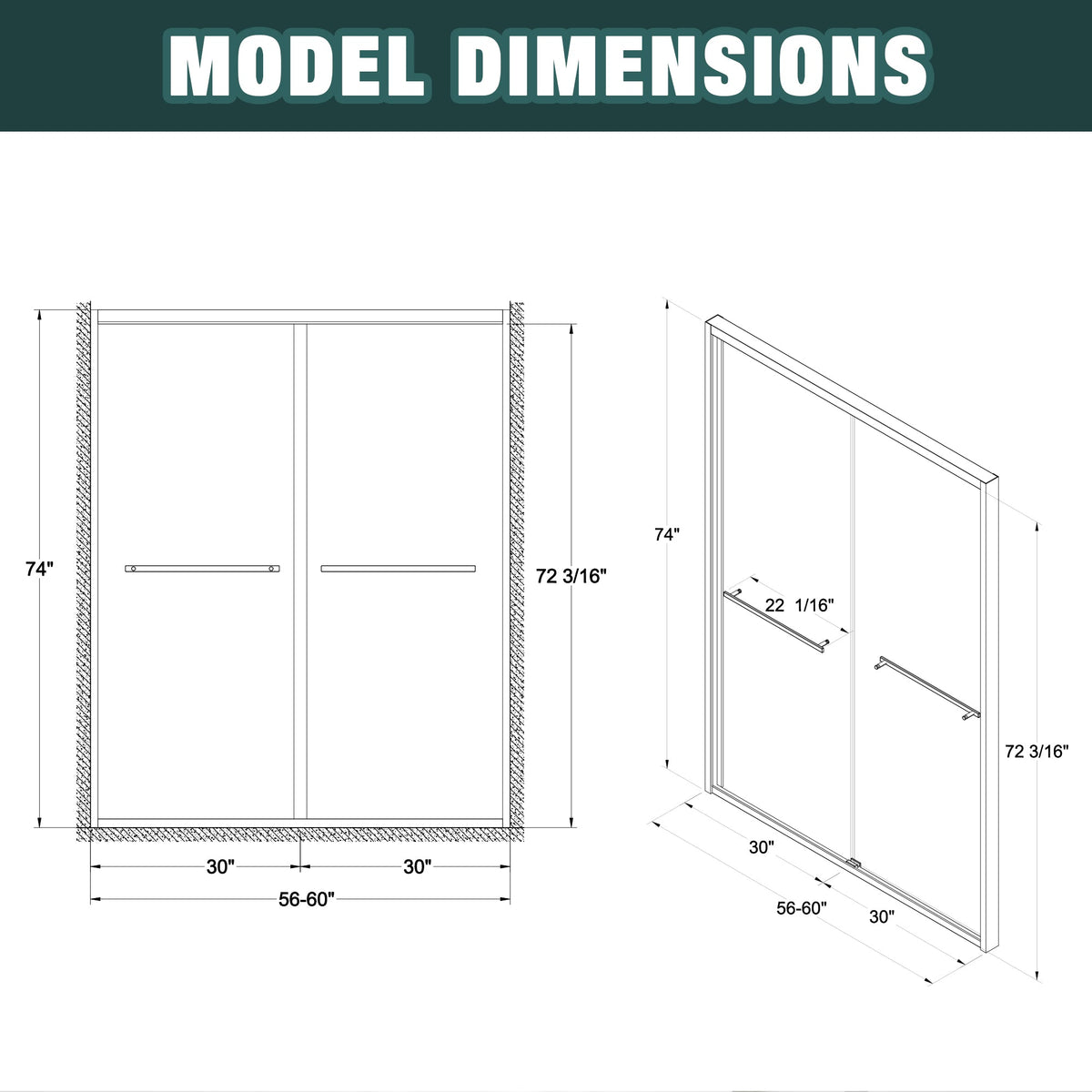 Aluminum Frame Double Sliding Shower Door with Clear Tempered Glass - Chrome