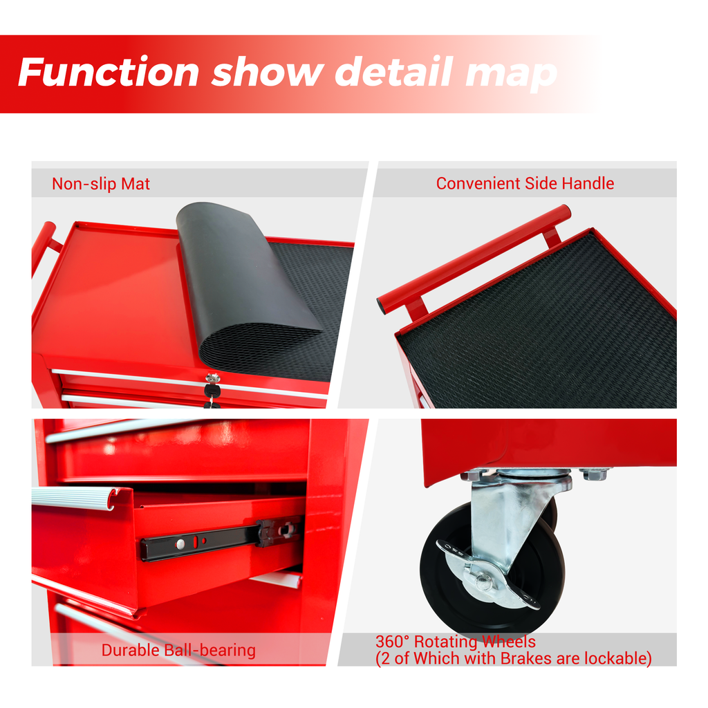 5-Drawer Rolling Tool Chest with Lock & Key - Red