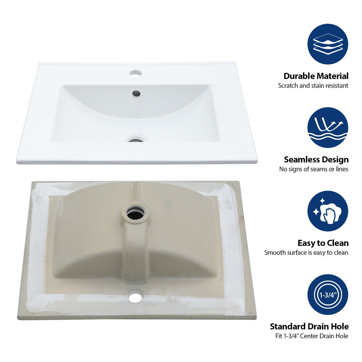 Console Sink With Legs, 24" X 18", Durable Porcelain With Frame - White / Black