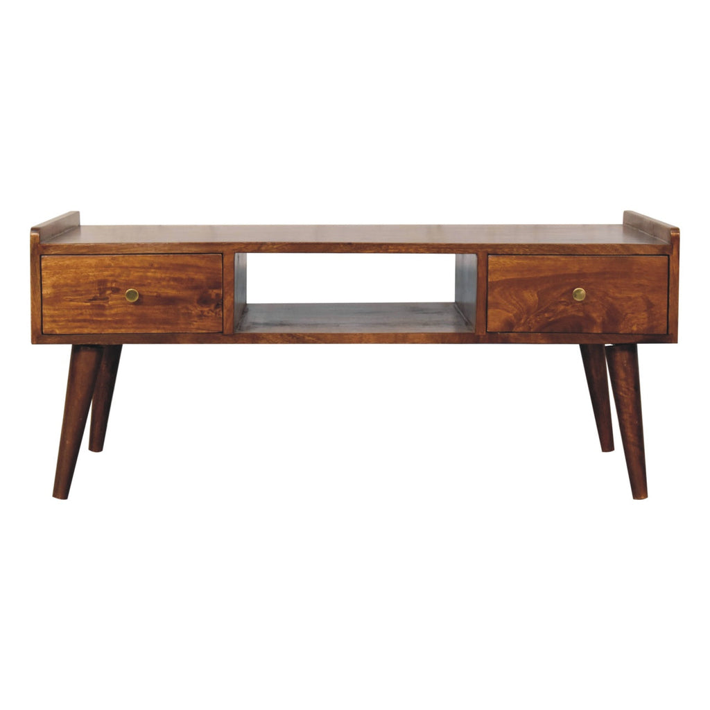 Elevated Chestnut Media Unit with Nordic Legs - Solid Mango Wood