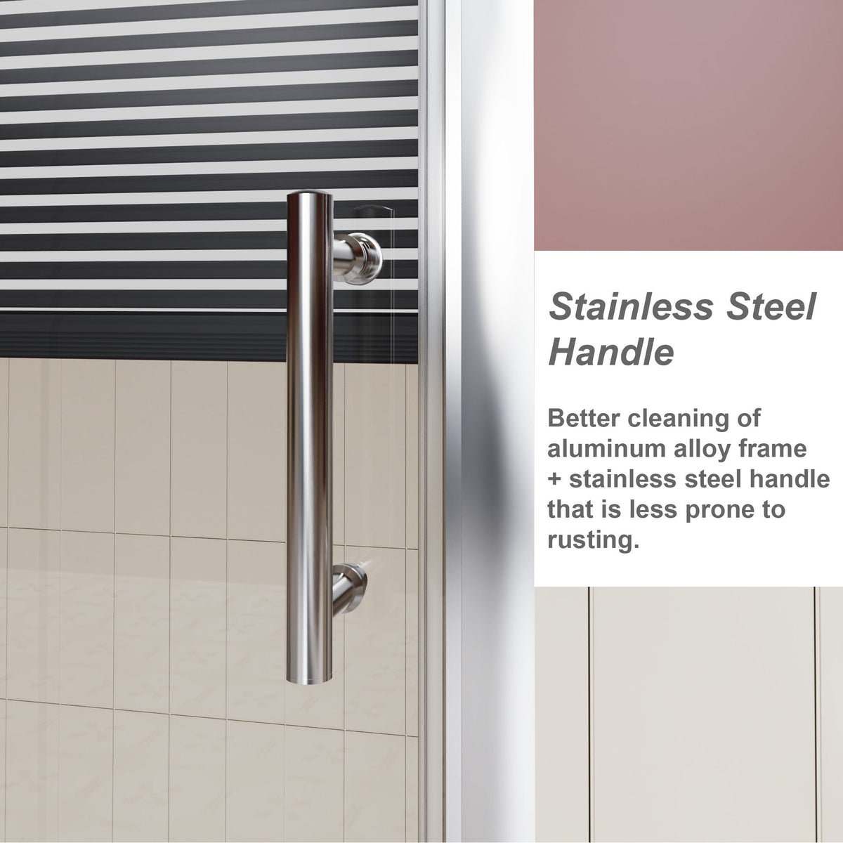 Single Sliding Shower Door with Handle - Chrome, Tempered Glass
