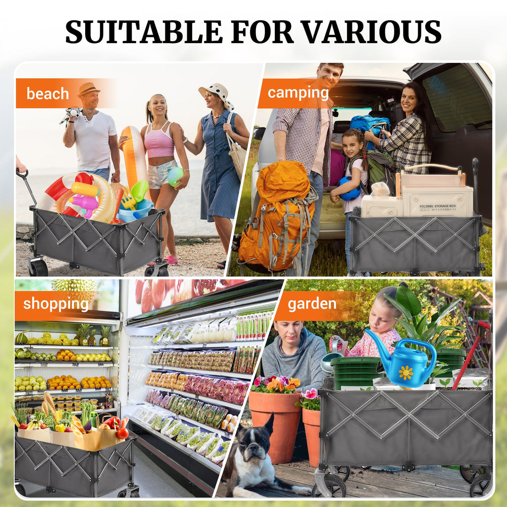 Portable 400L Collapsible Wagon with Heavy Duty Frame