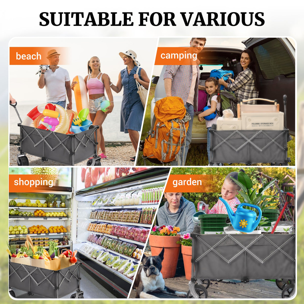 Portable 400L Collapsible Wagon with Heavy Duty Frame