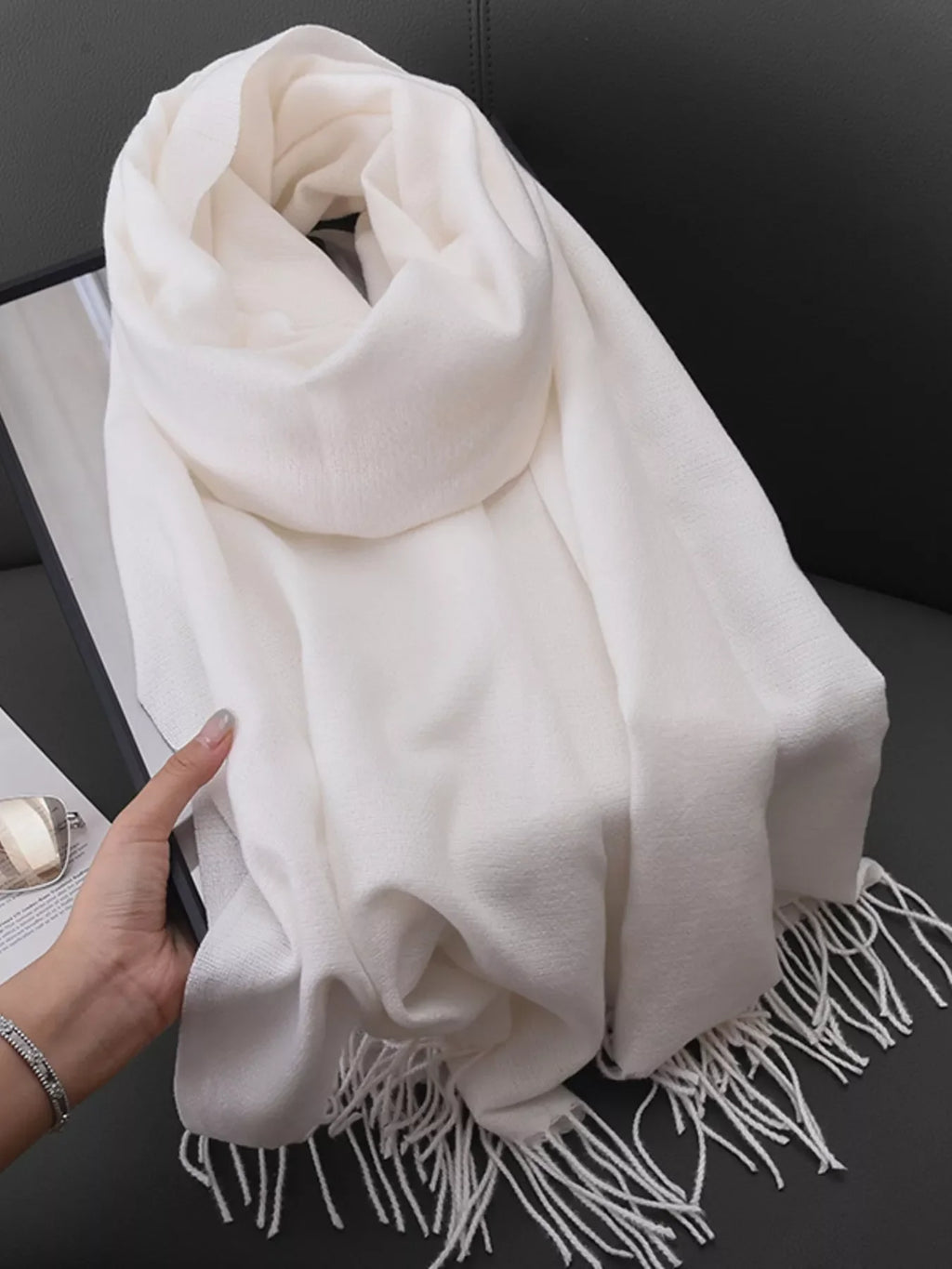 Solid Color Fringe Scarf