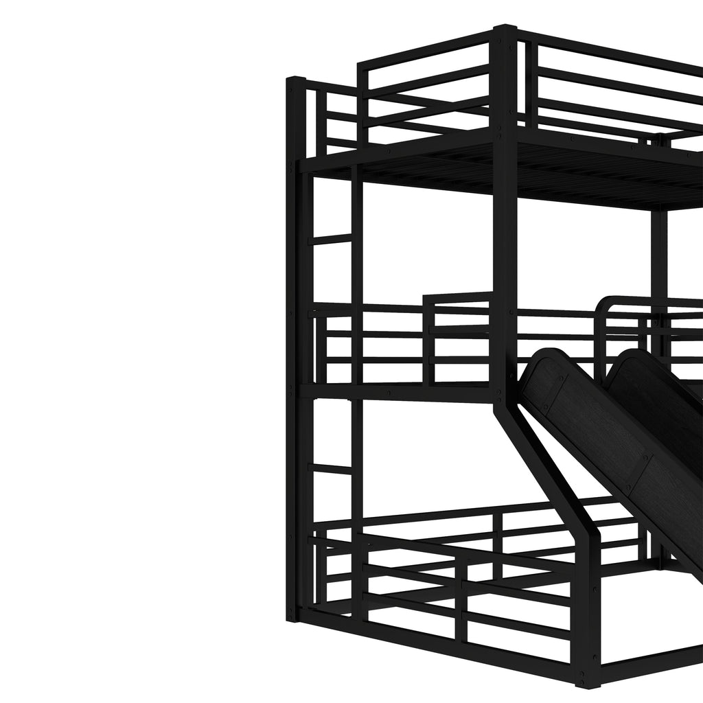 Twin Over Twin Over Full Bunk Bed with Slide - Metal Frame