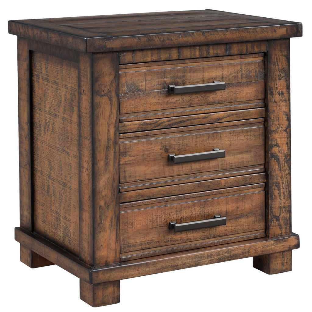 Dark Brown 3 Drawer Nightstand with Antique-Inspired Details - Dark Brown