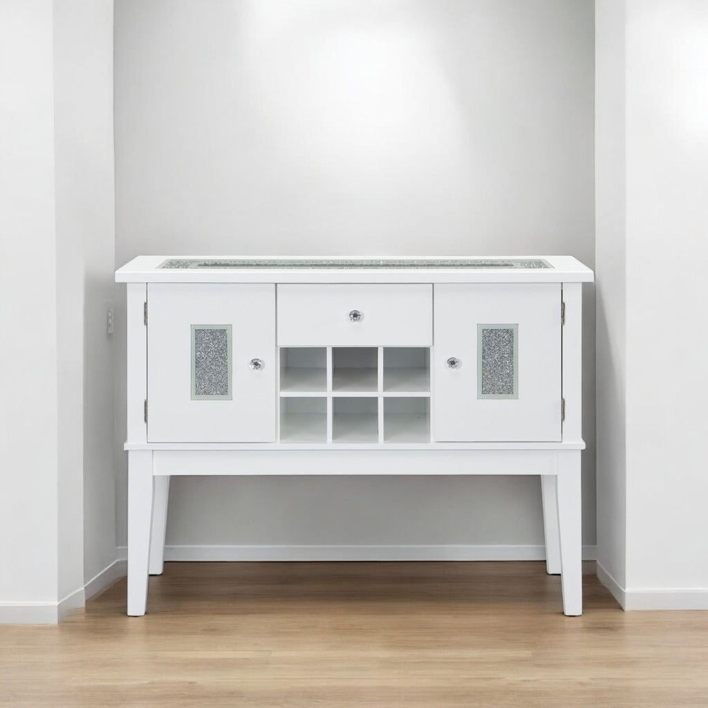 White Wine Cabinet Server with Storage and Wine Rack - Elizaveta