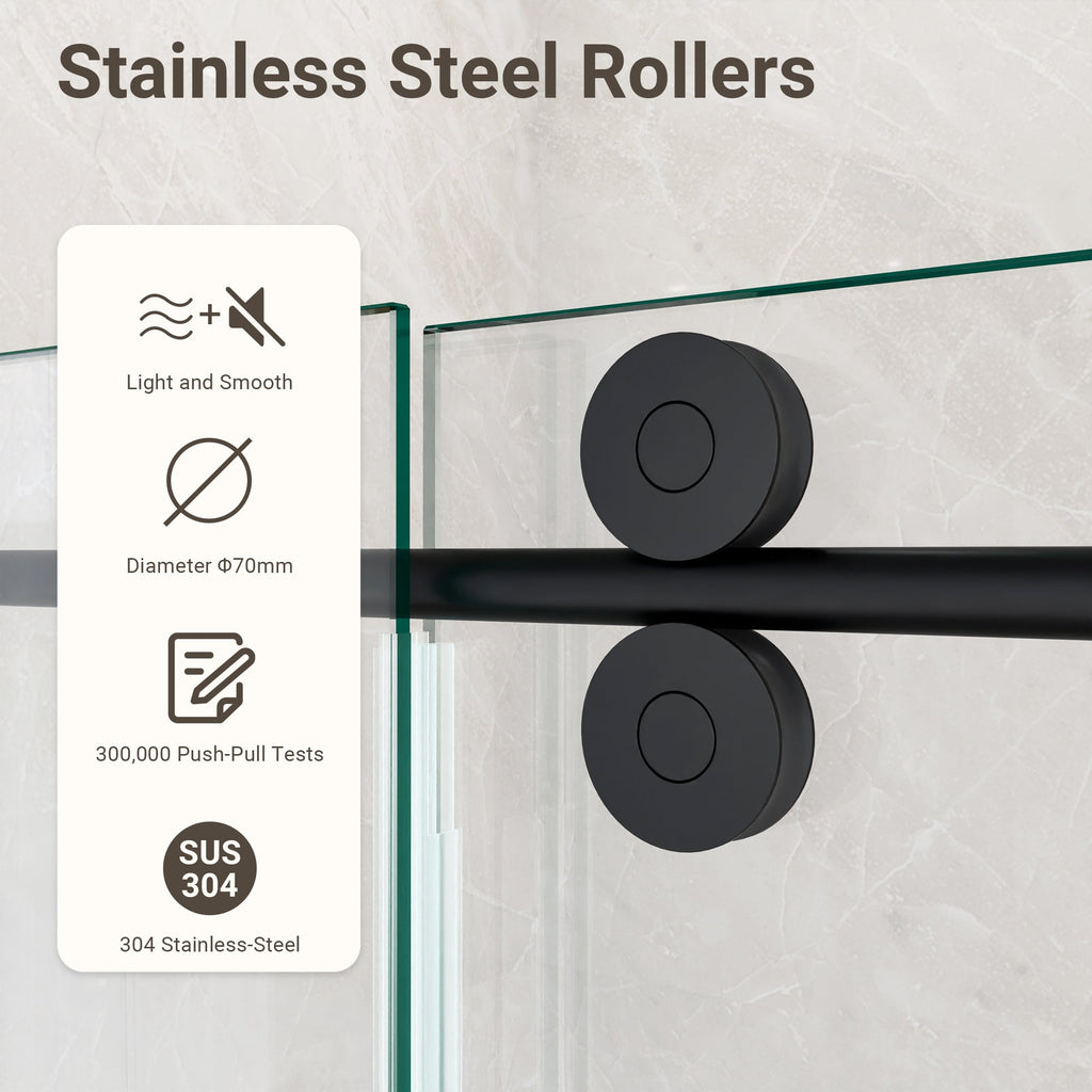 Frameless Single Sliding Shower Door with Matte Finish - Matte Black