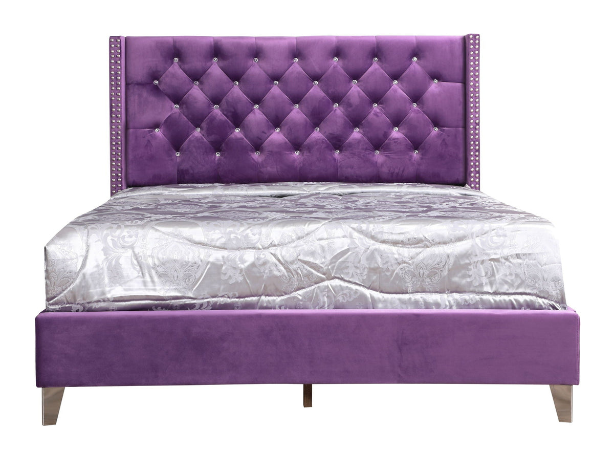 Upholstered Nailhead Trim Chic Bed with Tufted Headboard - Multiple Colors