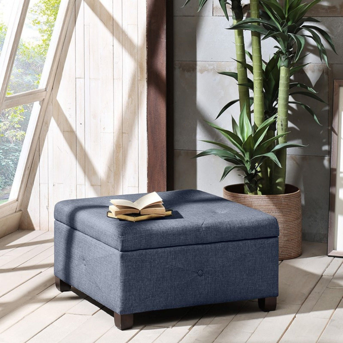 Aspen Ottoman Soft Close Storage with Upholstered Finish - Light Brown, Dark Gray, Blue