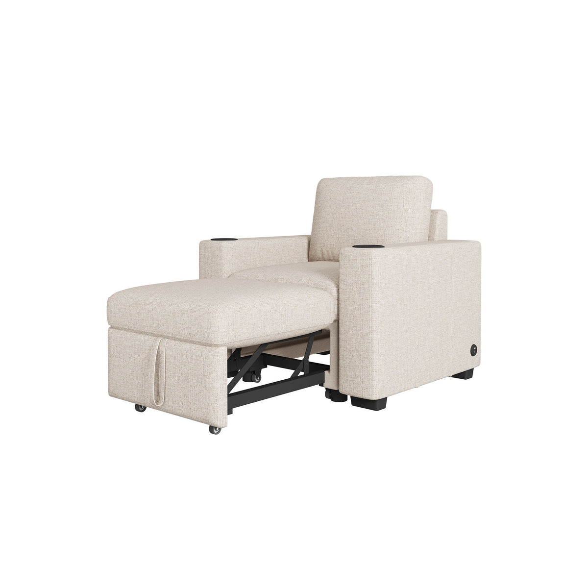 Single Pull Out Sofa Bed with USB Ports and Cup Holders - Dark Gray or Beige