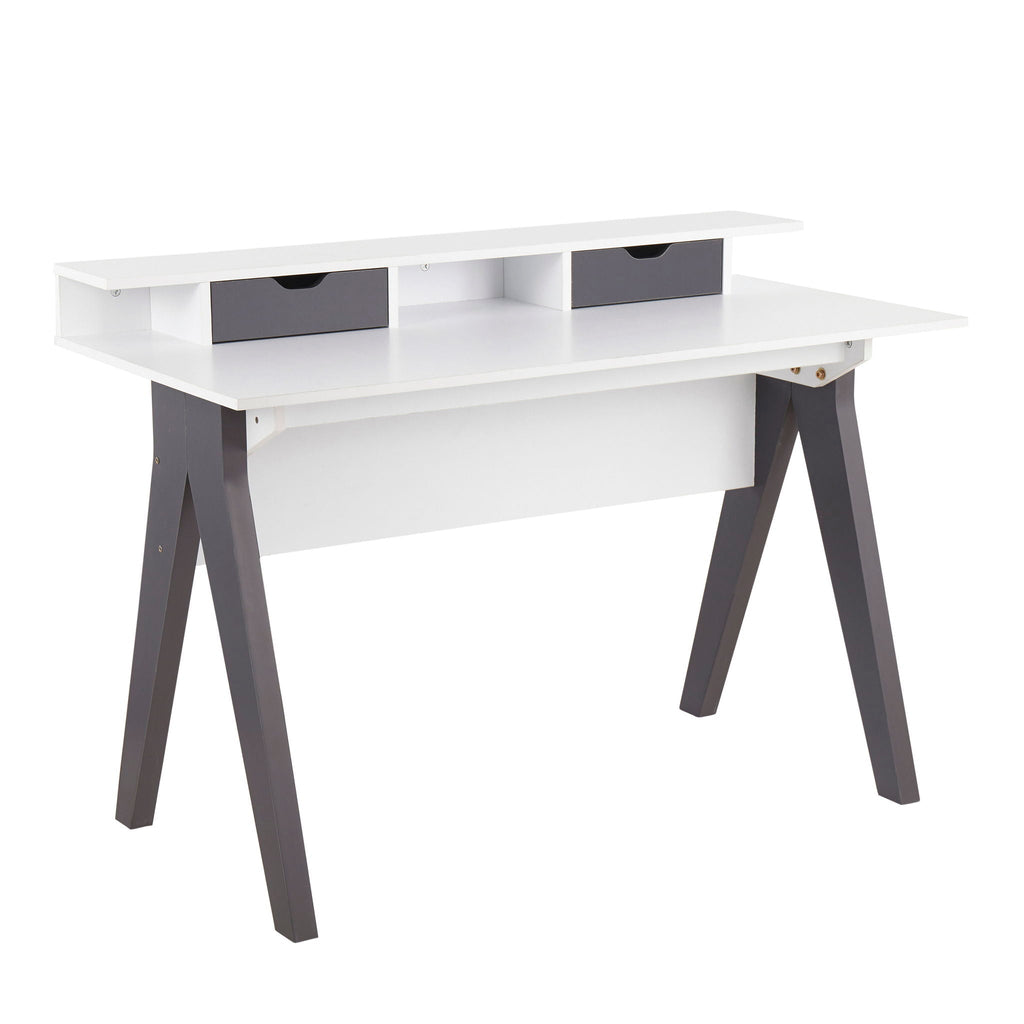 Contemporary Lift Top Desk with Storage - Gray / White