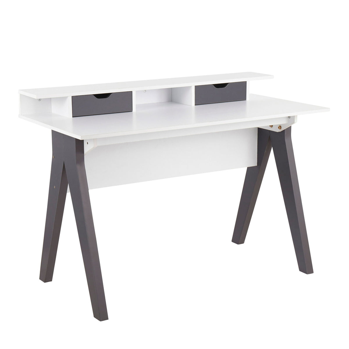 Contemporary Lift Top Desk with Storage - Gray / White