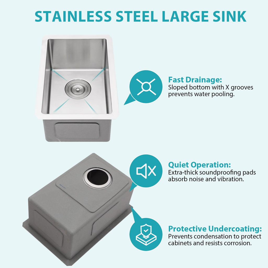 Gray Undermount Steel Kitchen Sink with Deep Single Bowl Basin