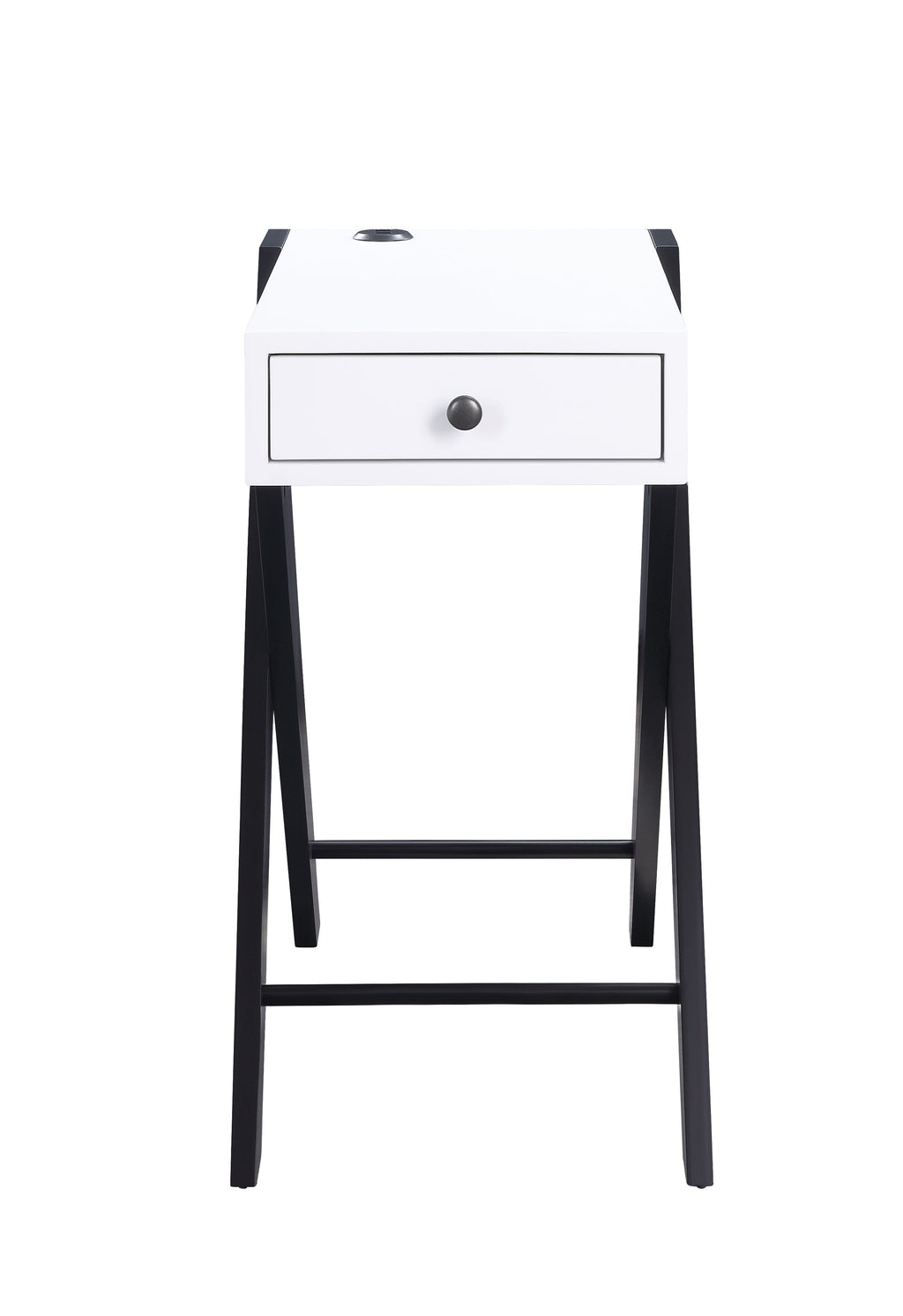 Modern Accent Table with USB Port and Drawer - White/Black