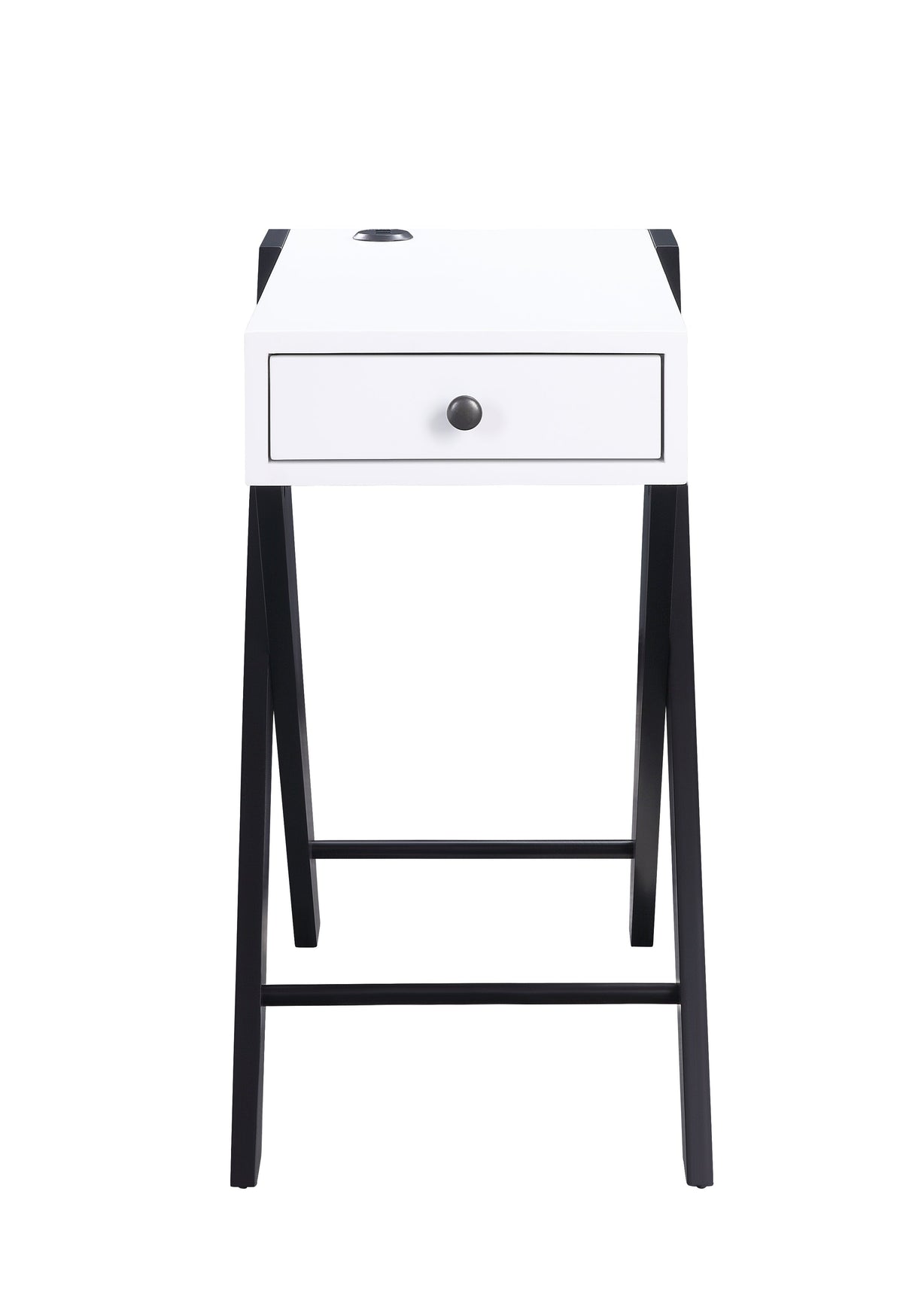 Modern Accent Table with USB Port and Drawer - White/Black