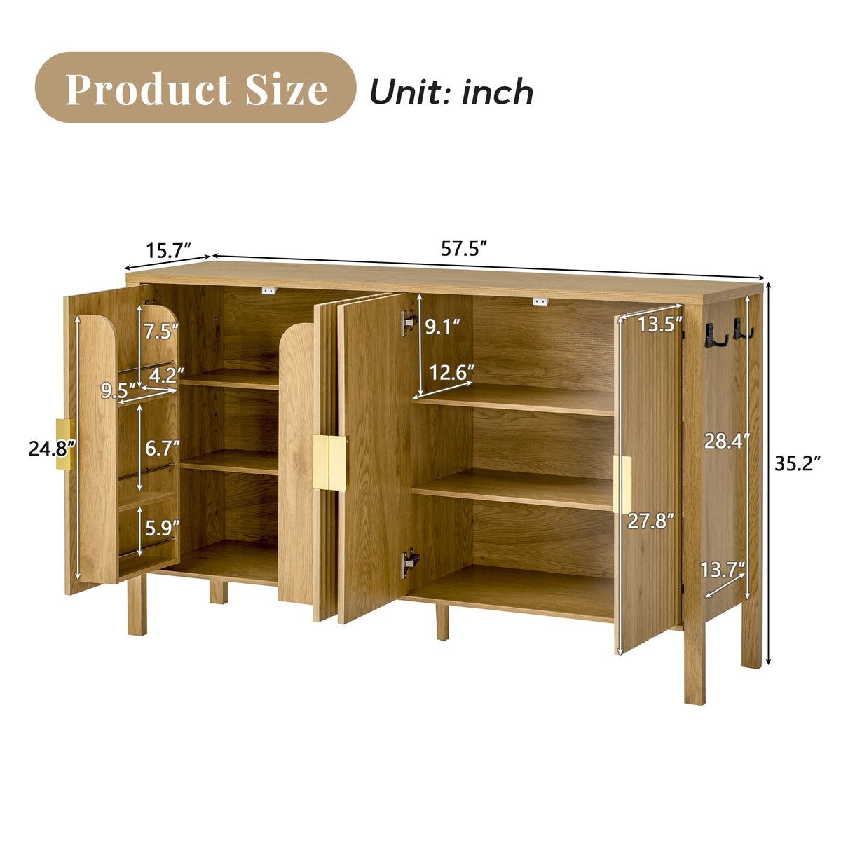 Modern Stripe Door Storage Cabinet with Adjustable Shelves - 57.5" Wide