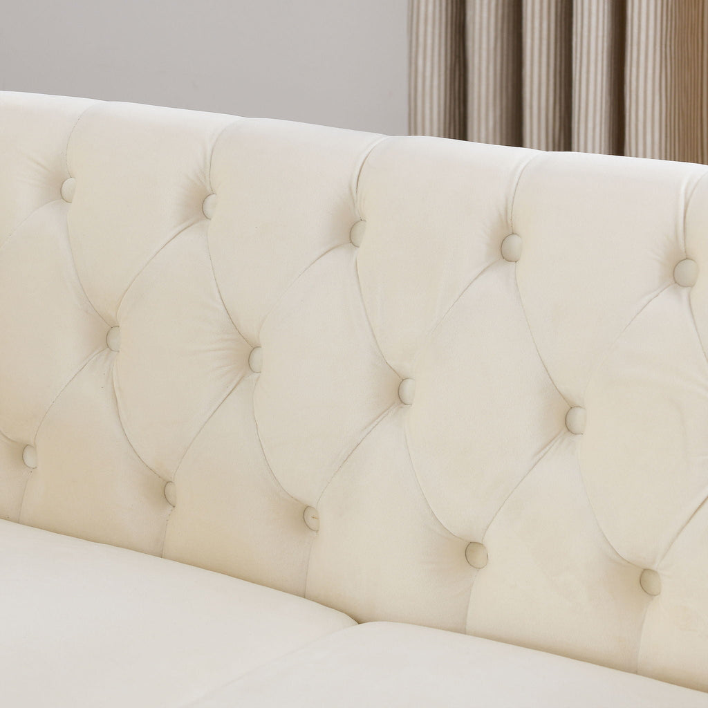 Chesterfield Sofa with Rolled Arms and Nailhead Trim – Solid Wood Frame