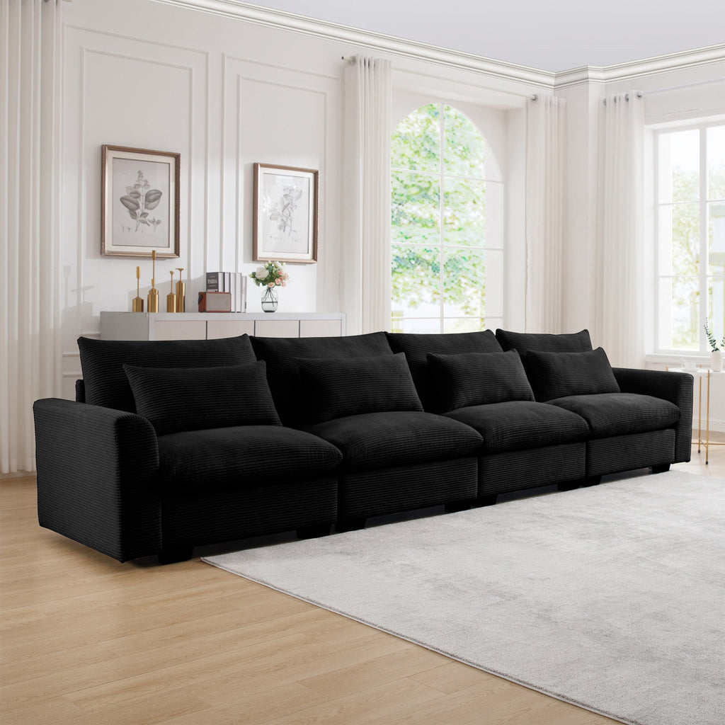 4 Seater Deep Seat Corduroy Couch for Living Room - Black, Beige, or Green