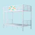 Convertible Metal Bunk Bed with Full-Length Guardrail and Ladder - White