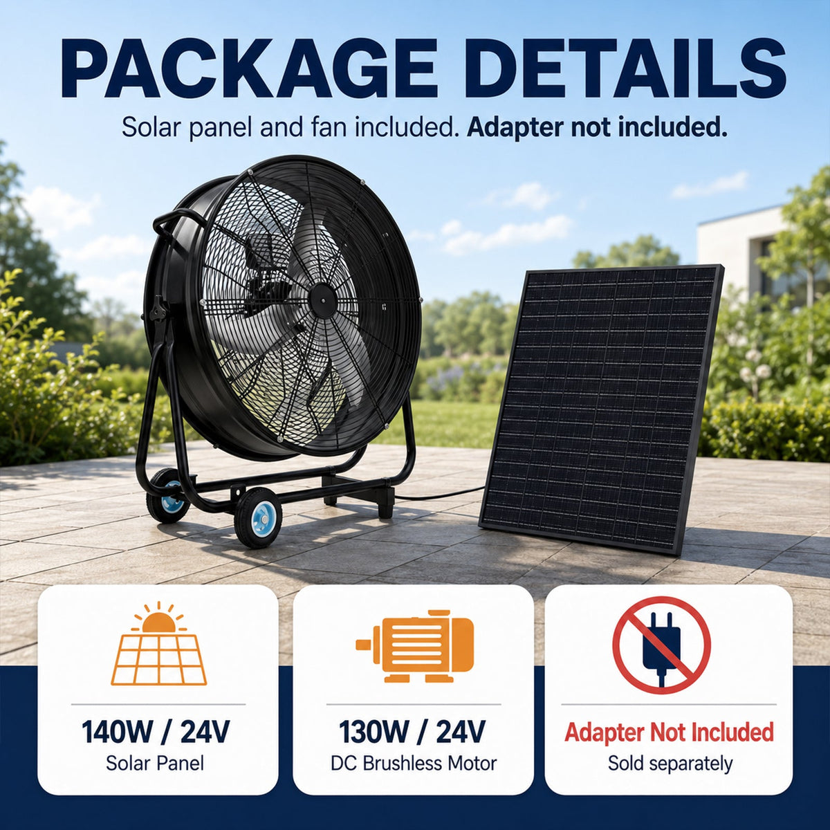 30" Wheeled Solar Fan with Adjustable Solar Panel and Remote Control - Black