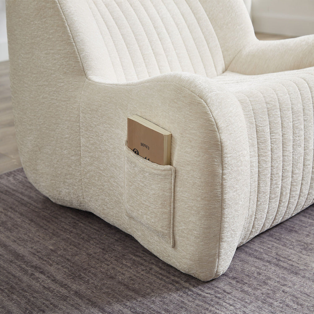 White Bean Bag Chair for Adults with Memory Foam - Chenille Fabric