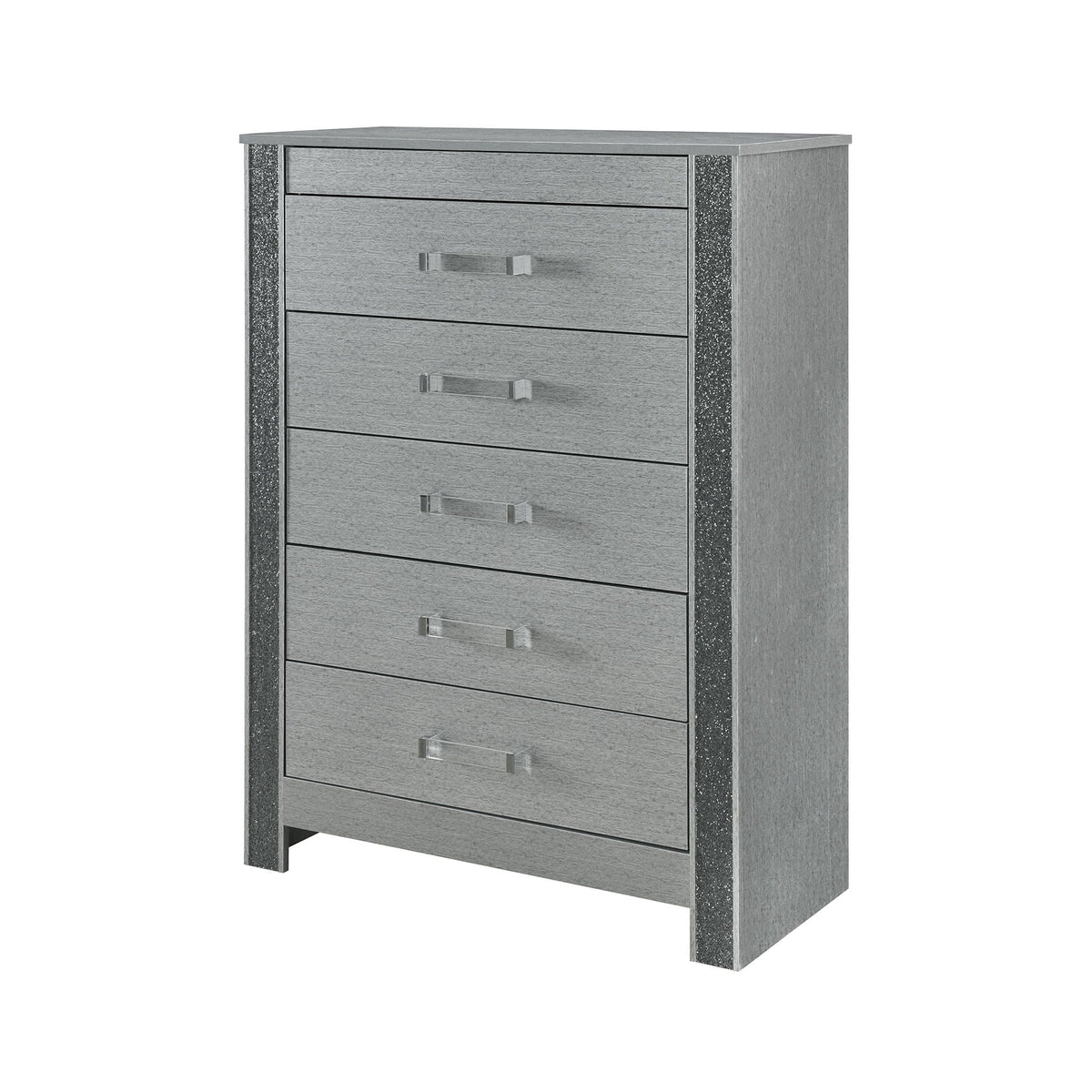 Silver Accent Chest with Hidden Jewelry Compartment and Bar Handle
