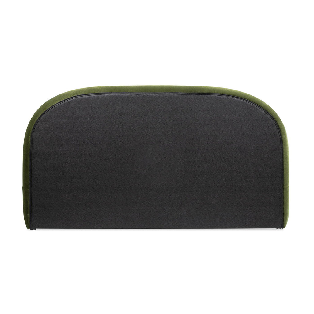 Archie Puffy Grounded Upholstered Platform Bed with Rounded Headboard - Green, White, Beige