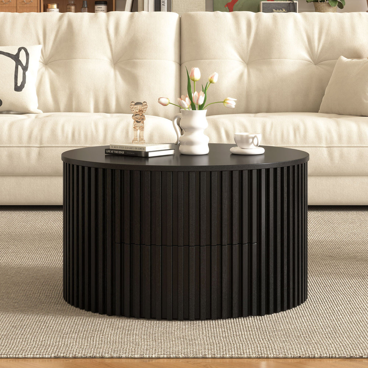 Round Lift Top Coffee Table with Hidden Storage - Multiple Colors