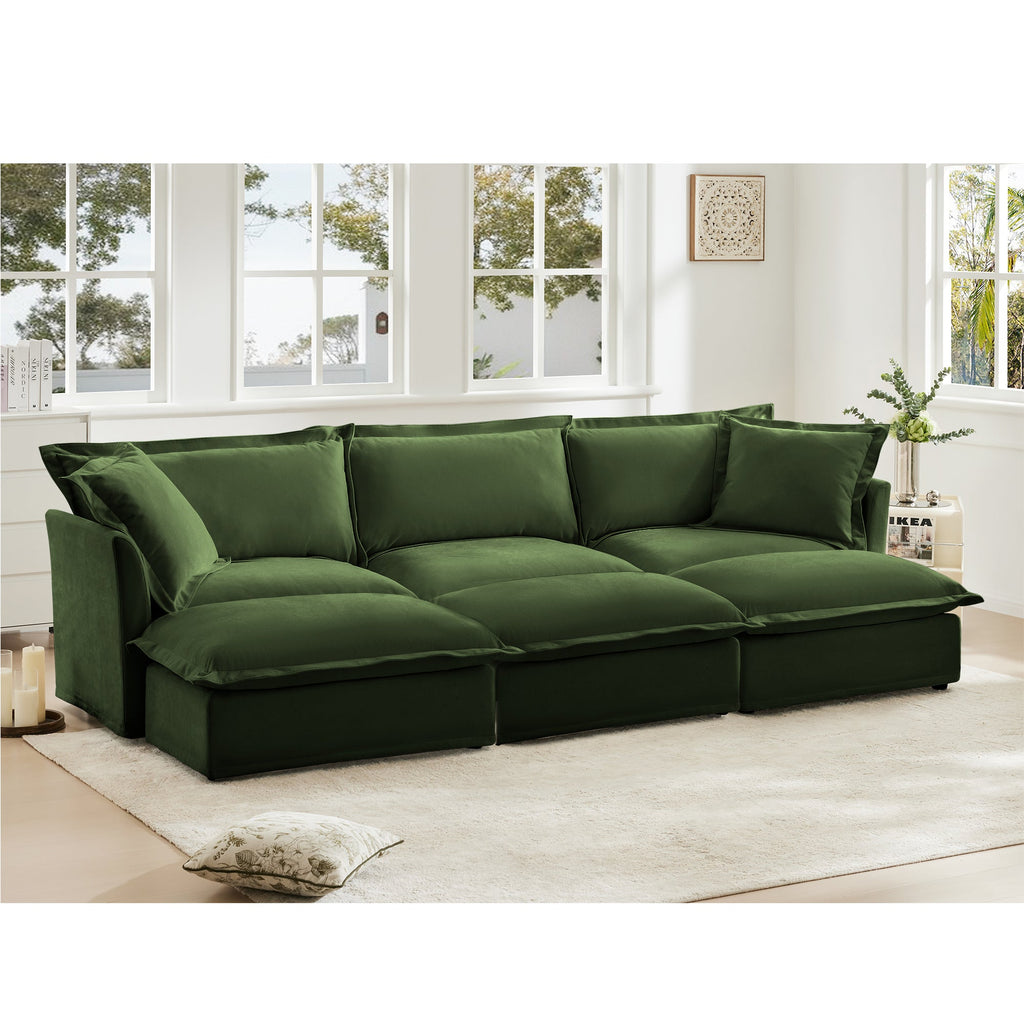 Chenille 3-Seat Slipcovered Sofa with Ottomans - Oversized Comfort