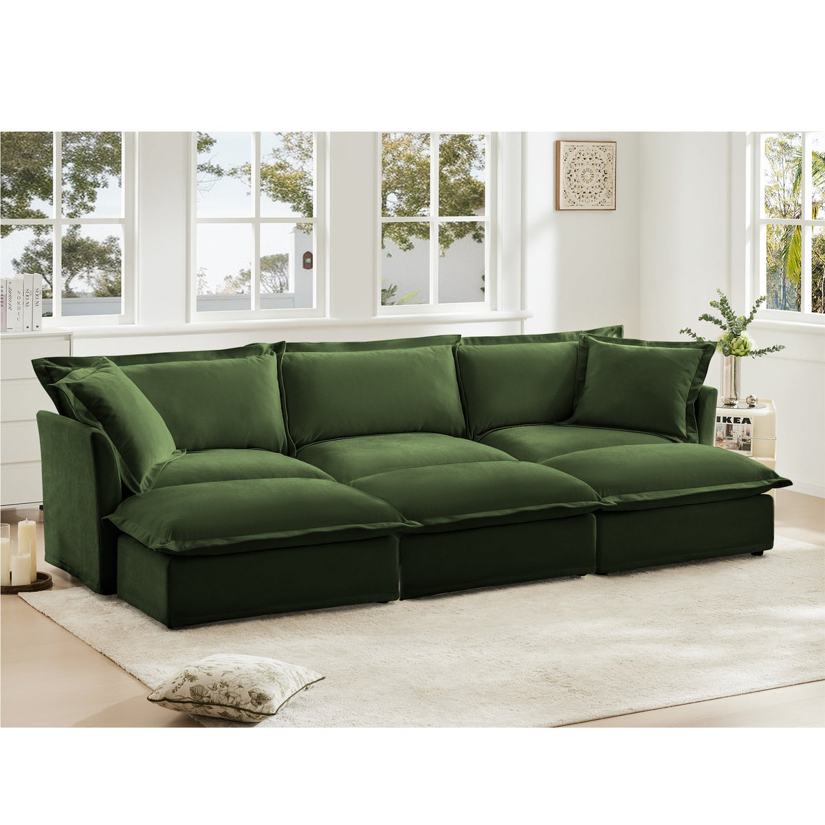 Chenille 3-Seat Slipcovered Sofa with Ottomans - Oversized Comfort