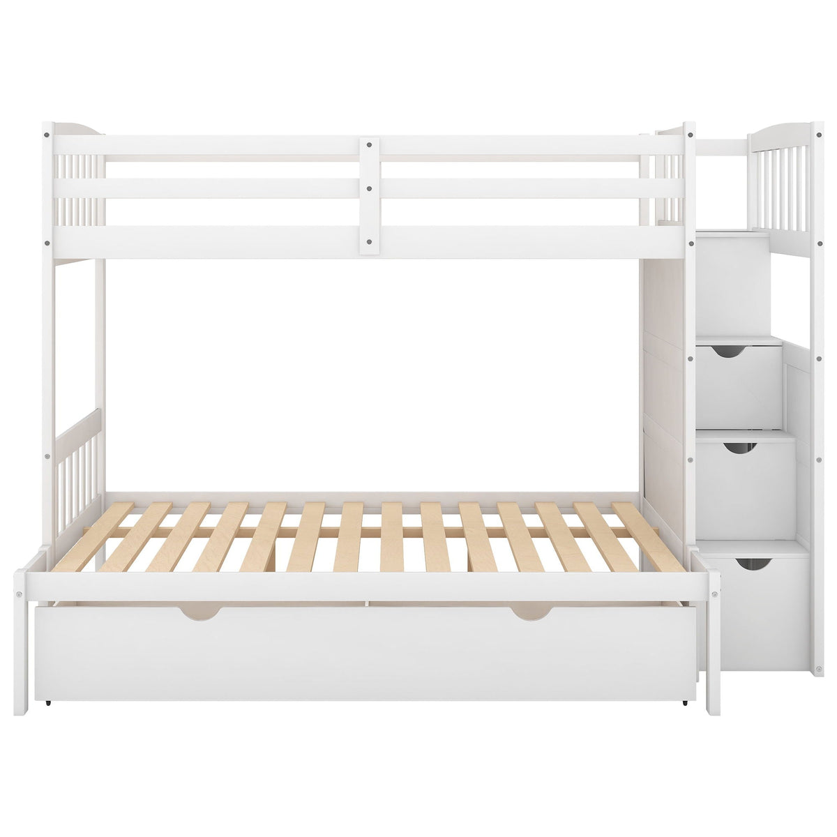 Convertible Twin Over Full Bunk Bed with Storage Shelves and Drawers - White or Dark Gray