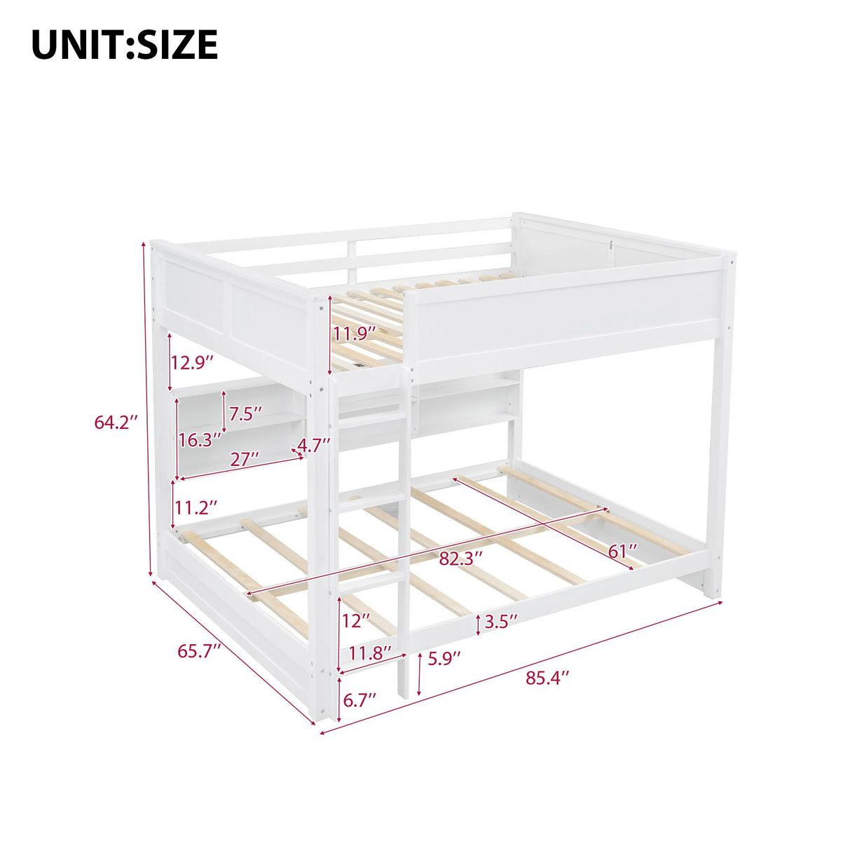 Queen Bunk Bed with Storage Cabinets and USB Ports - Dark Brown or White