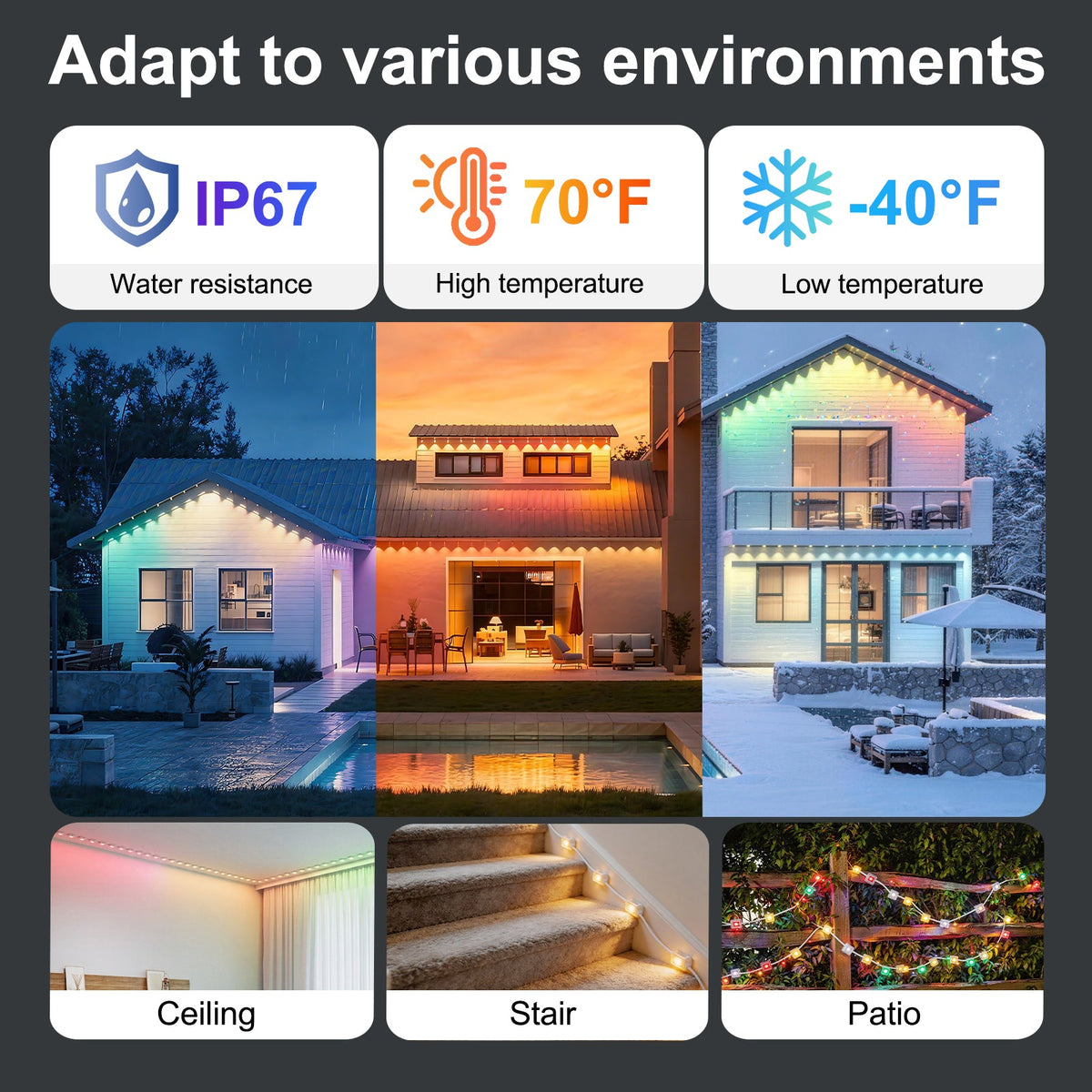 50ft Outdoor RGB LED String Lights with 75 Scene Modes - Multicolor