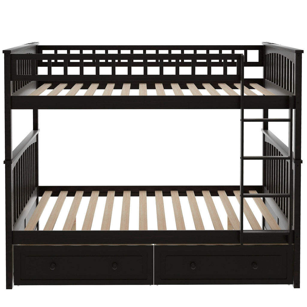 Convertible Bunk Bed With Drawers - Solid Wood with Storage - White, Dark Brown or Dark Gray