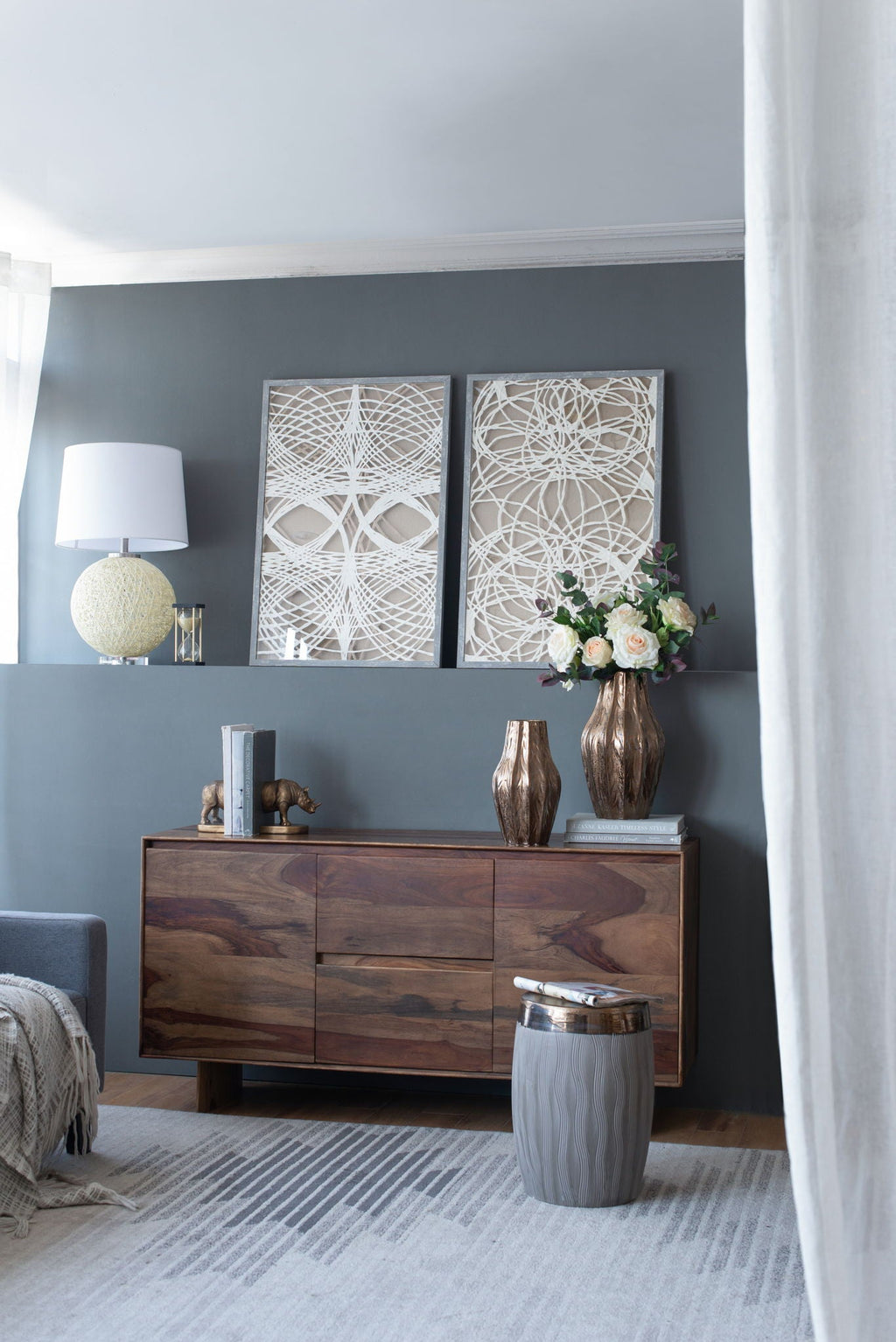 Leaf Shadow Box Wall Decor Set with Intricate Paper Design - White / Gray