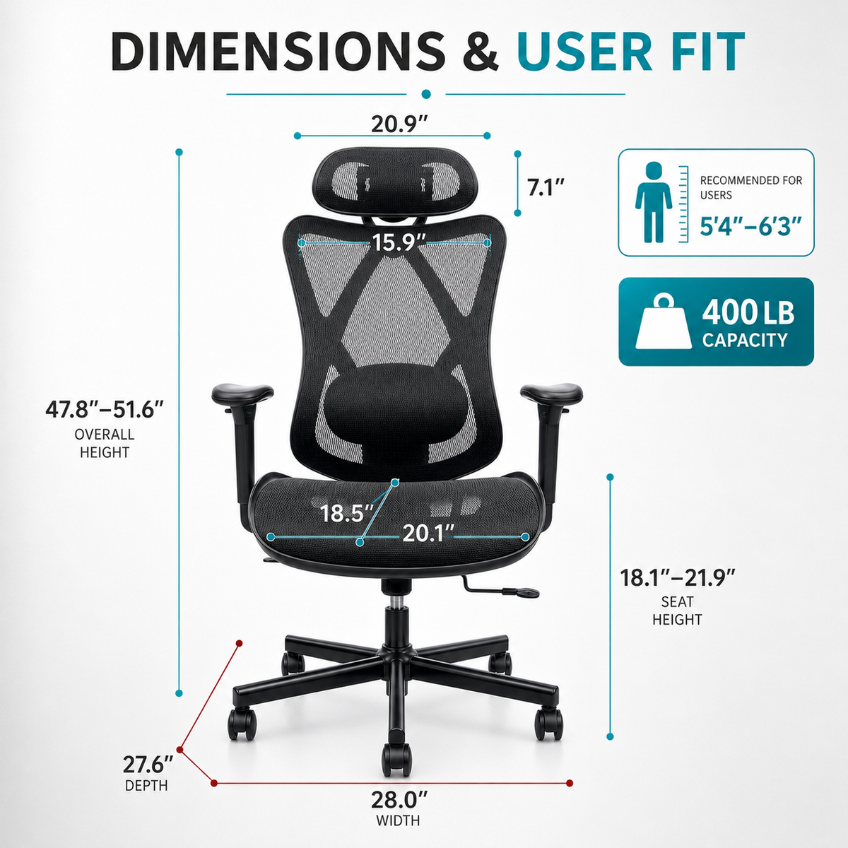 Ergonomic Office Chair with Adjustable Lumbar Support - Mesh High Back