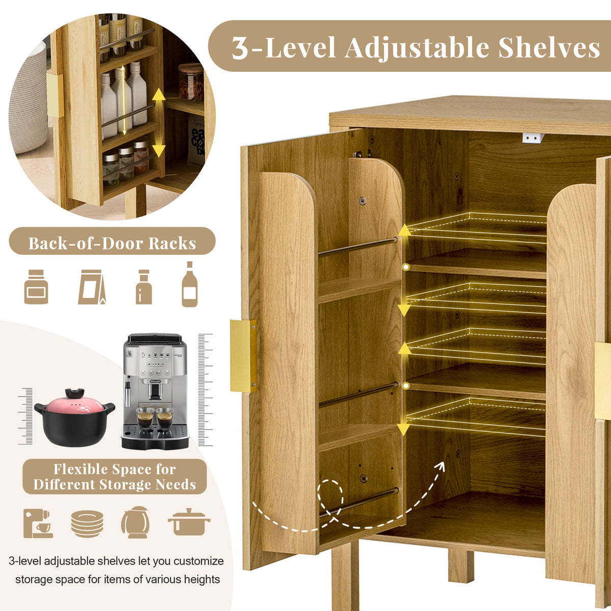 Modern Stripe Door Storage Cabinet with Adjustable Shelves - 57.5" Wide