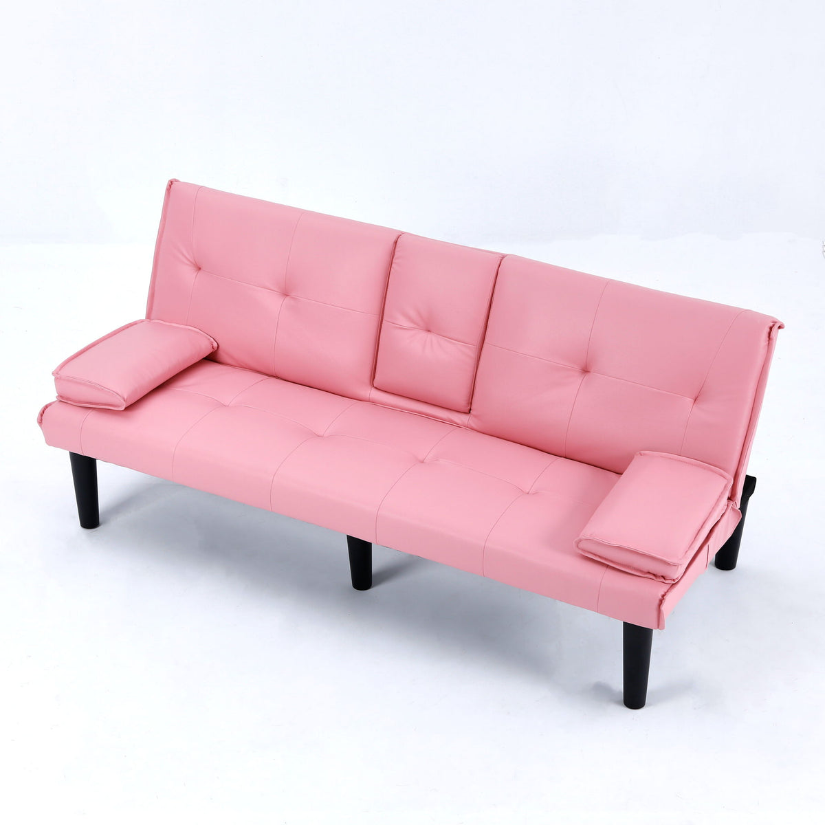 Foldable Sofa Bed with Cup Holder and Solid Wood Frame - Multiple Colors