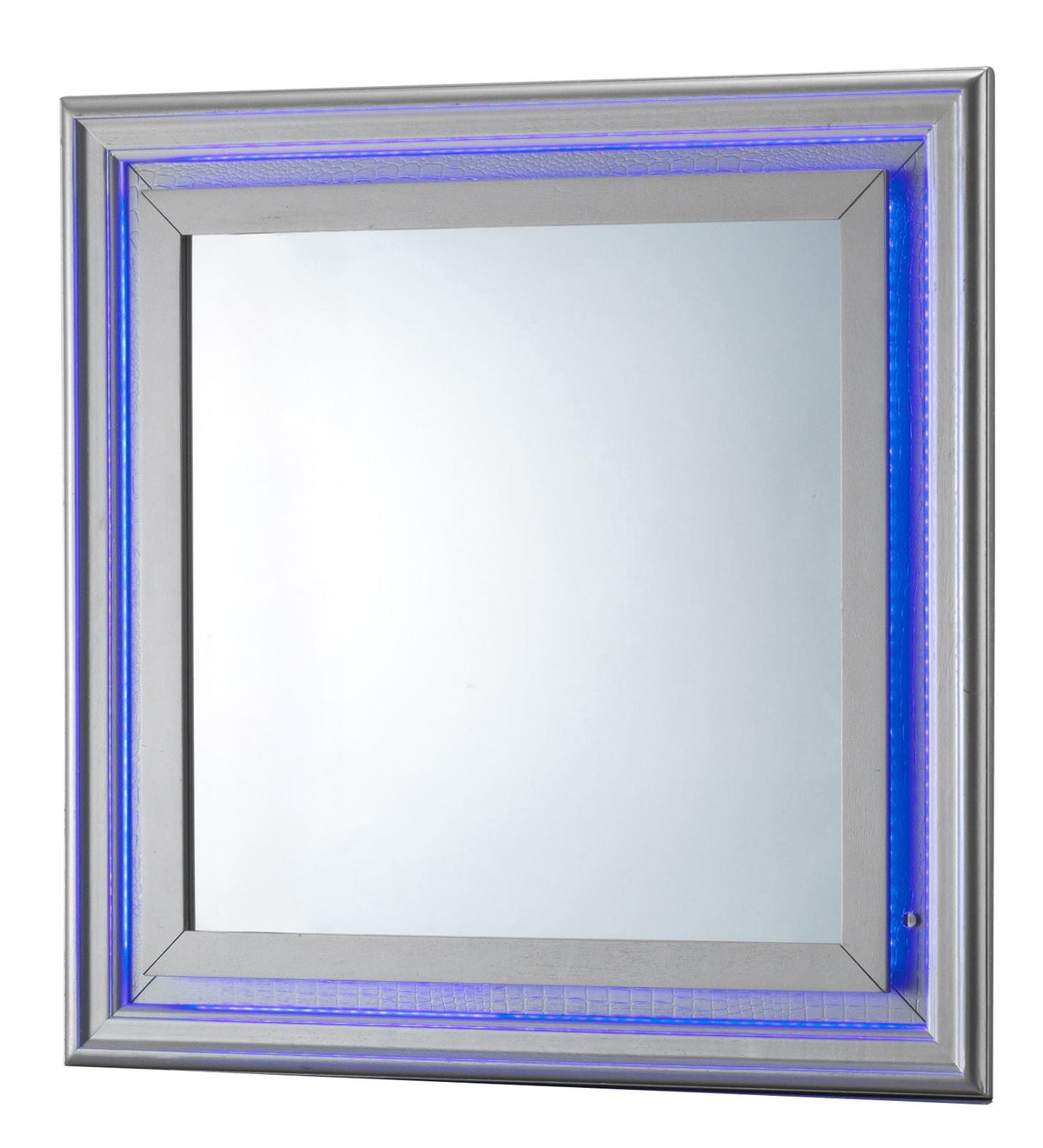 Elegant Transitional LED Mirror with Croc Textured Frame - Pearl Silver or Gray