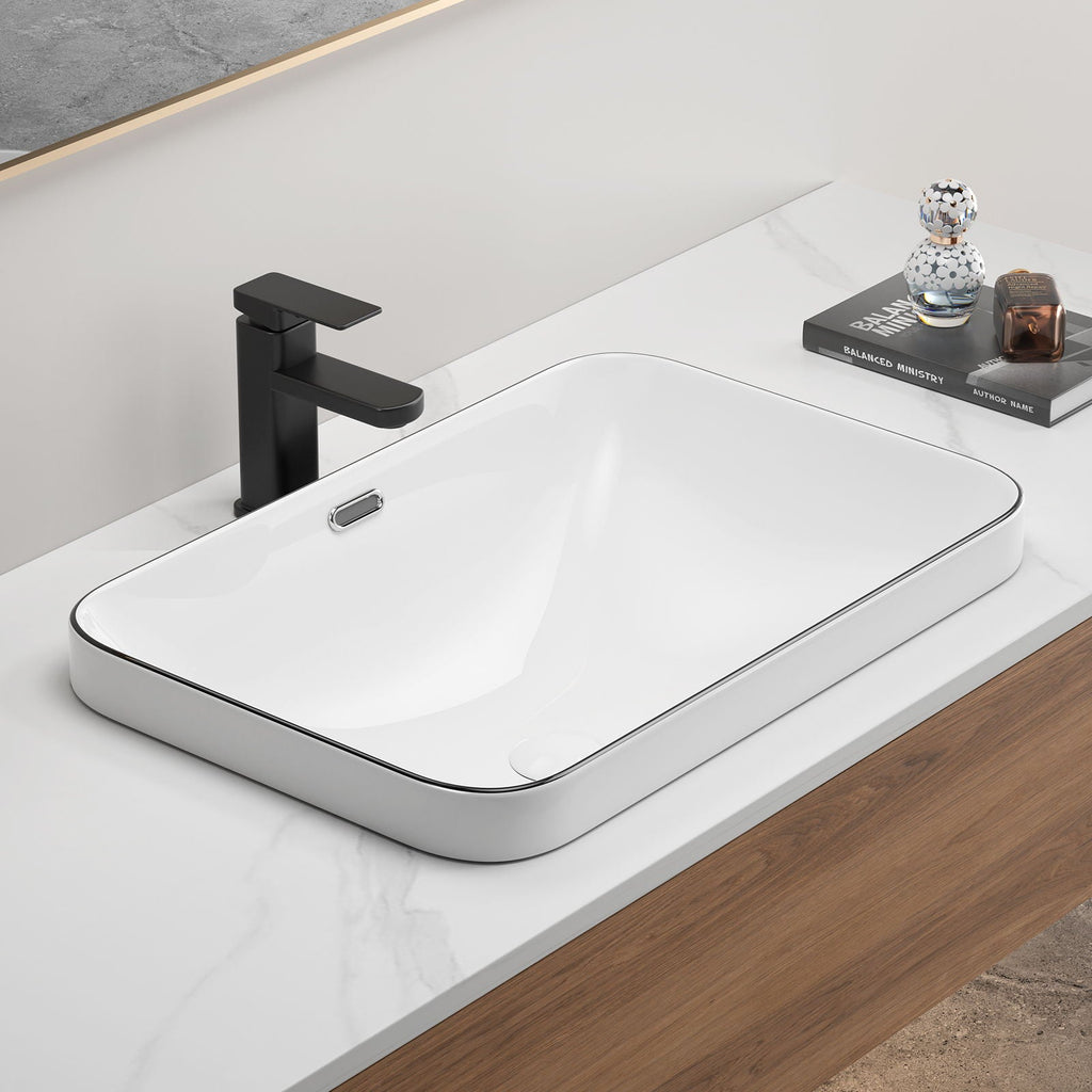 Milk White / Black Undermount Bathroom Sink with Flush-Mount Basin