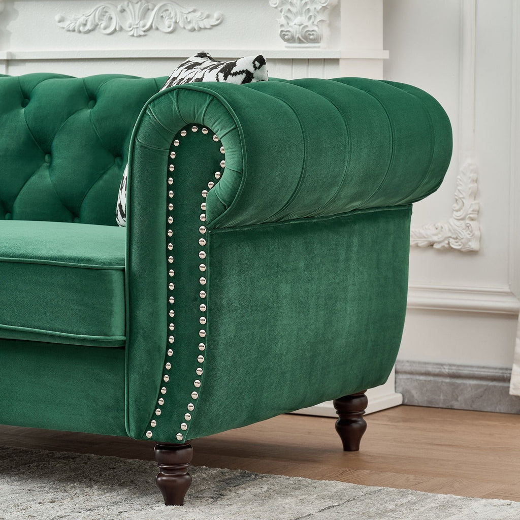 Chesterfield Fabric Loveseat with Nailhead Accents - Dark Green